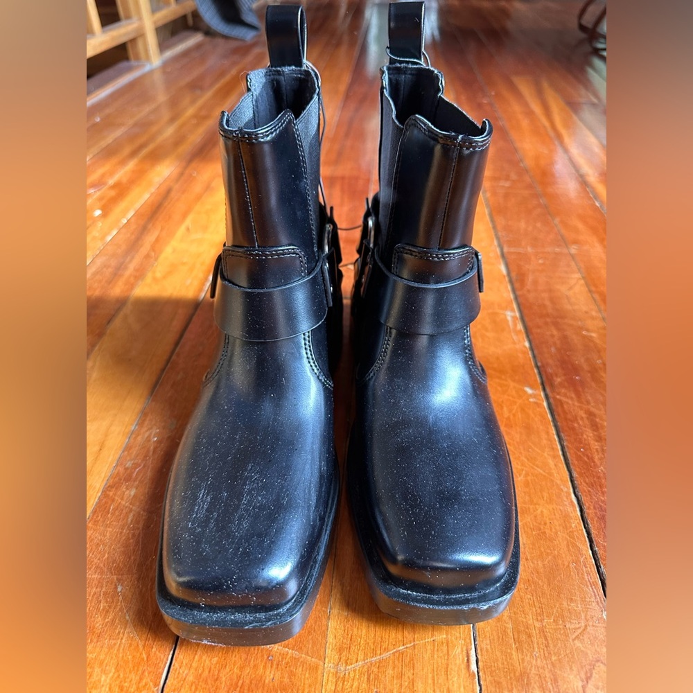 H&M Black Combat Boots with Strap Detail